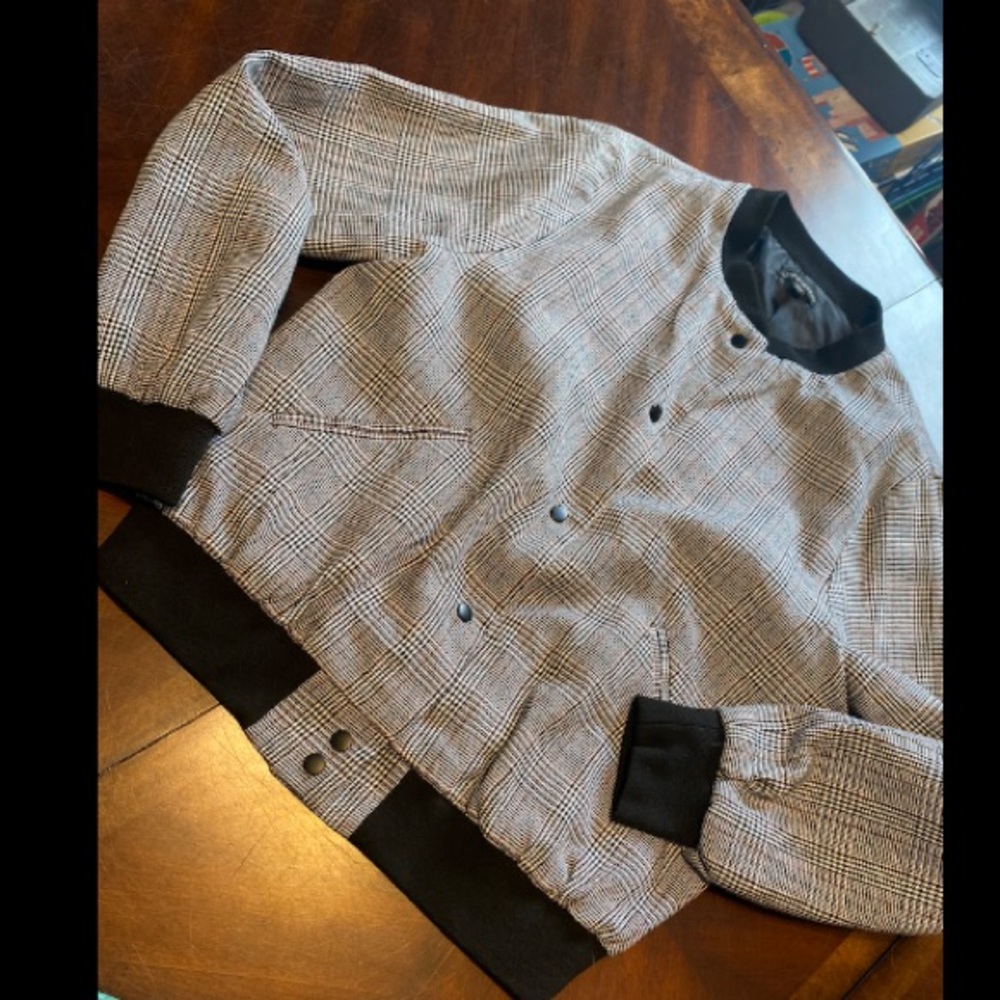 Shinestar Plaid Bomber Jacket with Black Trim